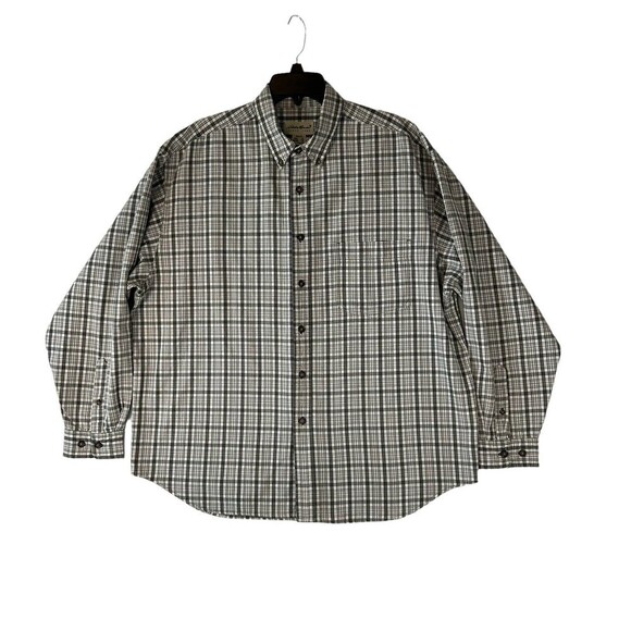 Eddie Bauer Shirt Mens XL Grey Plaid Button Up Long Sleeve Cotton Casual Dress - Picture 1 of 5